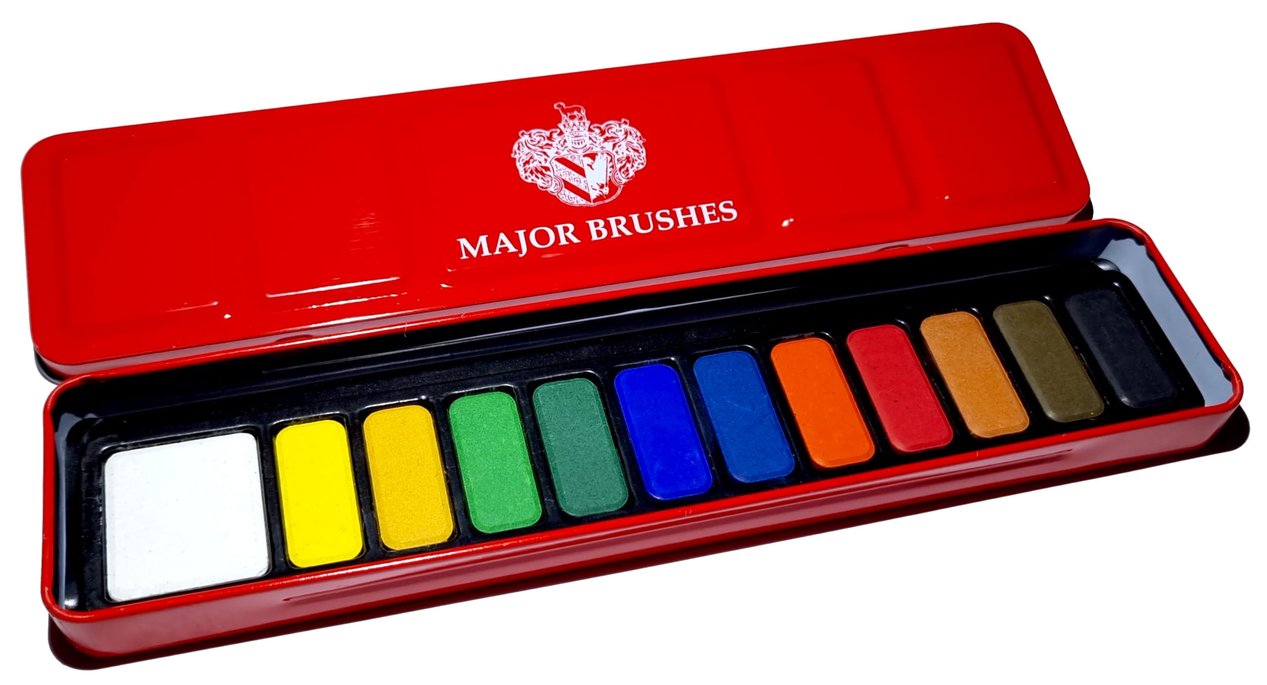 Major Brushes Artist Watercolour Red Paint Tin 12 Blocks