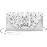 DTGN Evening Bags Clutch Purses for Women Formal, Purse Handbag Crossbody Bag Crystal Rhinestone with Chain Strap Shoulder Bag Sparkly for Wedding Guest Party Silver