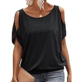 EasyGala Womens Cold Shoulder Tops Banded Bottom Boat Neck T Shirts Summer Sexy Casual Loose Fit Clothes 2026