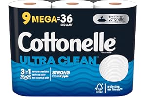 Cottonelle Ultra Clean Toilet Paper, 1-Ply, Strong Tissue, 36 Mega Rolls (312 Sheets per Roll), Packaging May Vary