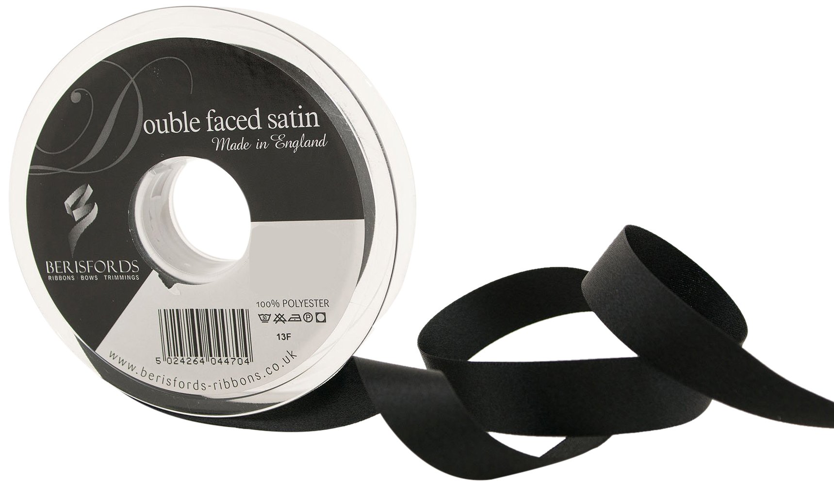 Berisfords 3501 15mm 10 Black Double Satin Ribbon x 20mtr, 15 mm
