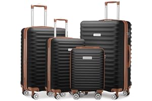 Lulusail LARVENDER Luggage Sets 4 Piece, Expandable(Only 24"&28") ABS Suitcase with 360° Spinner Wheels, Durable Luggage Sets Clearance Carry On Luggage Suitcase Set For Women Men, Black