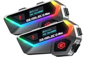 gearelec Motorcycle Helmet Bluetooth Headset V5.2BT【HiFi Stereo Sound】【Screen and RGB Lights】 80Mph Clear Calls Helmet Communication Systems 2000M 6 Riders Intercomunicador para Casco De Moto 2 Pack