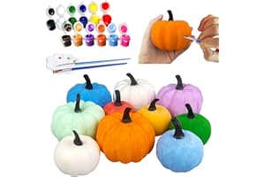 JIABNUKKN Pumpkin Decorations Halloween Crafts for Kids 10Pcs Paint Your Own White Plastic Artificial Pumpkin Decorating Kit Gift Toys for Kids DIY Halloween Thanksgiving Fall Decor