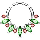 COCHARM Christmas Septum Rings 16G Green CZ Septum Jewelry Surgical Steel Helix Daith Piercing Jewelry 8/10MM