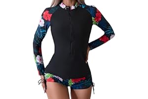 FEOYA Women Two Piece Rash Guard Long Sleeve Zip Front Swimsuit UPF 50+ Swimwear Surf Suit