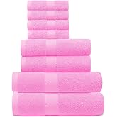 BY LORA Terry Bath Towel Hand Towel and Wash Cloth Plush Towel for Bath Shower - Pink Set of 8