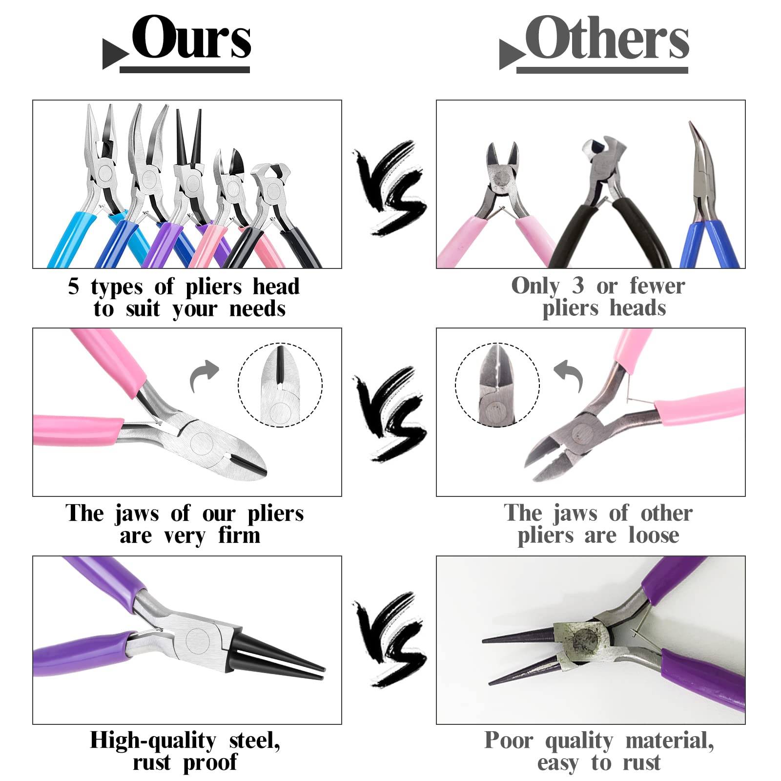 5 Packs Jewelry Pliers Set, Making Tools With Needle/Round/Chain/Bent/Zipper Pliers, Supplies Repair/Cut Kits for Crafting