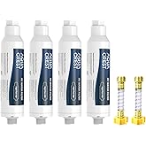 AQUA CREST RV Water Filter, RV Inline Water Filter with NSF Certified, Reduces Chlorine, Bad Taste and Odor, Ideal for Garden and Camper (Filter 4 Pack with Hose Protector)
