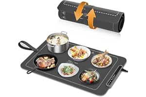 SWEETONE Warming Mat for Food - Food Warmers for Parties Buffet, Electric Warming Tray Full Surface Even Heating with 3-Level Temp Adjustable & Auto Timer, Roll-Up Silicone Heating Pad for Home,Travel (Grey)