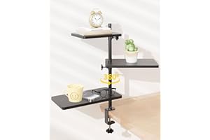 ART-GIFTREE 3 Tiers Clamp On Desk Shelf, 360° Angle Adjustable Desktop Shelf Organizer for Home Office Gaming Room, No Drill Desk Extender Adapt to 0.4-2.16 inches Table Thick, Black
