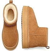 Litfun Suede Platform Mini Boots for Women Genuine Leather Fuzzy Ankle Winter Snow Boots with Fur Lined