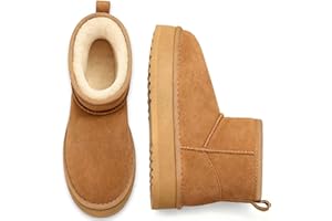 Litfun Suede Platform Mini Boots for Women Genuine Leather Fuzzy Ankle Winter Snow Boots with Fur Lined