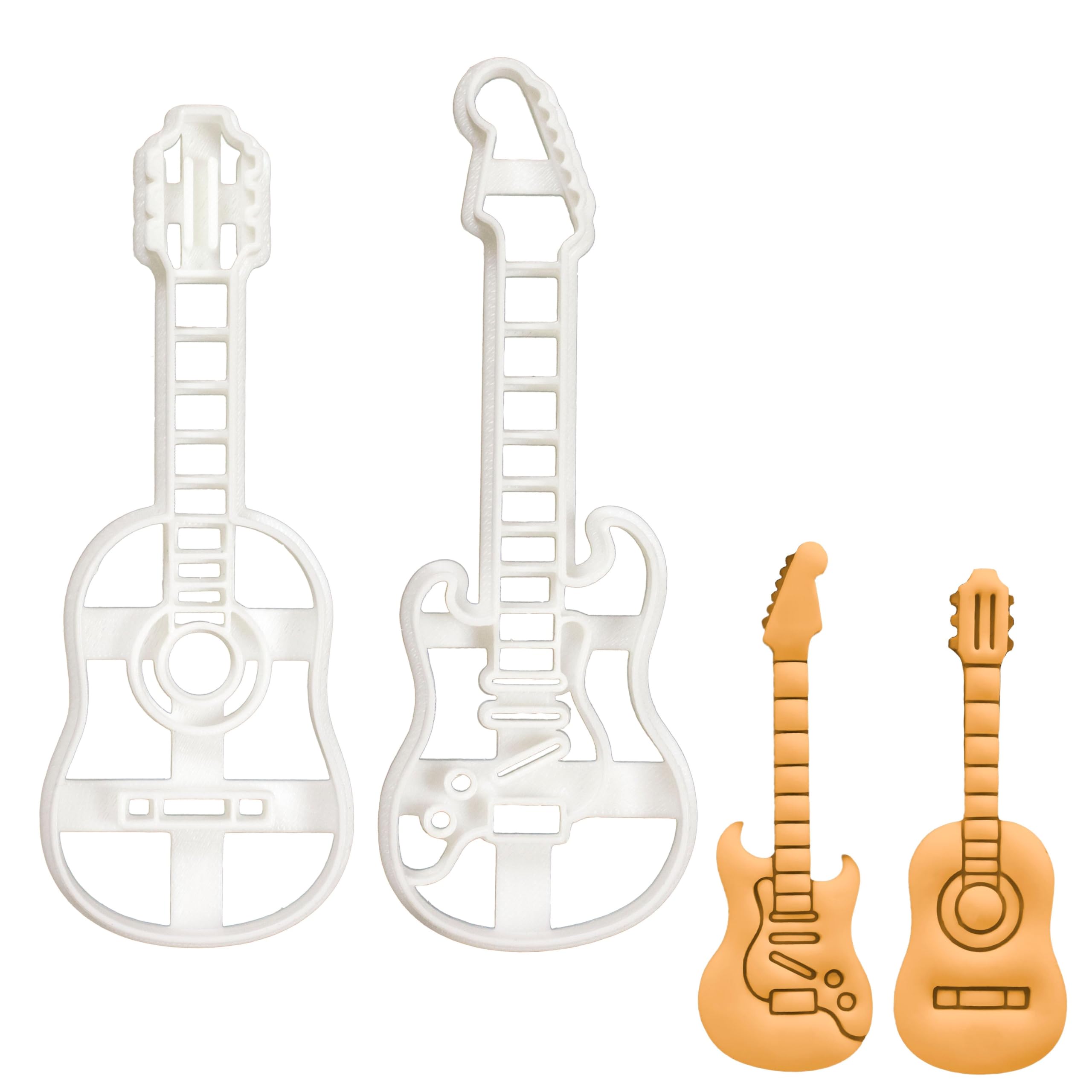 BAKERLOGY Set of 2 Guitar Cookie Cutters (Designs: Acoustic and Electric Guitar) - Detailed Biscuit Cutter Design for Baking and Crafts, Ideal on Fondant, Dough, Clay