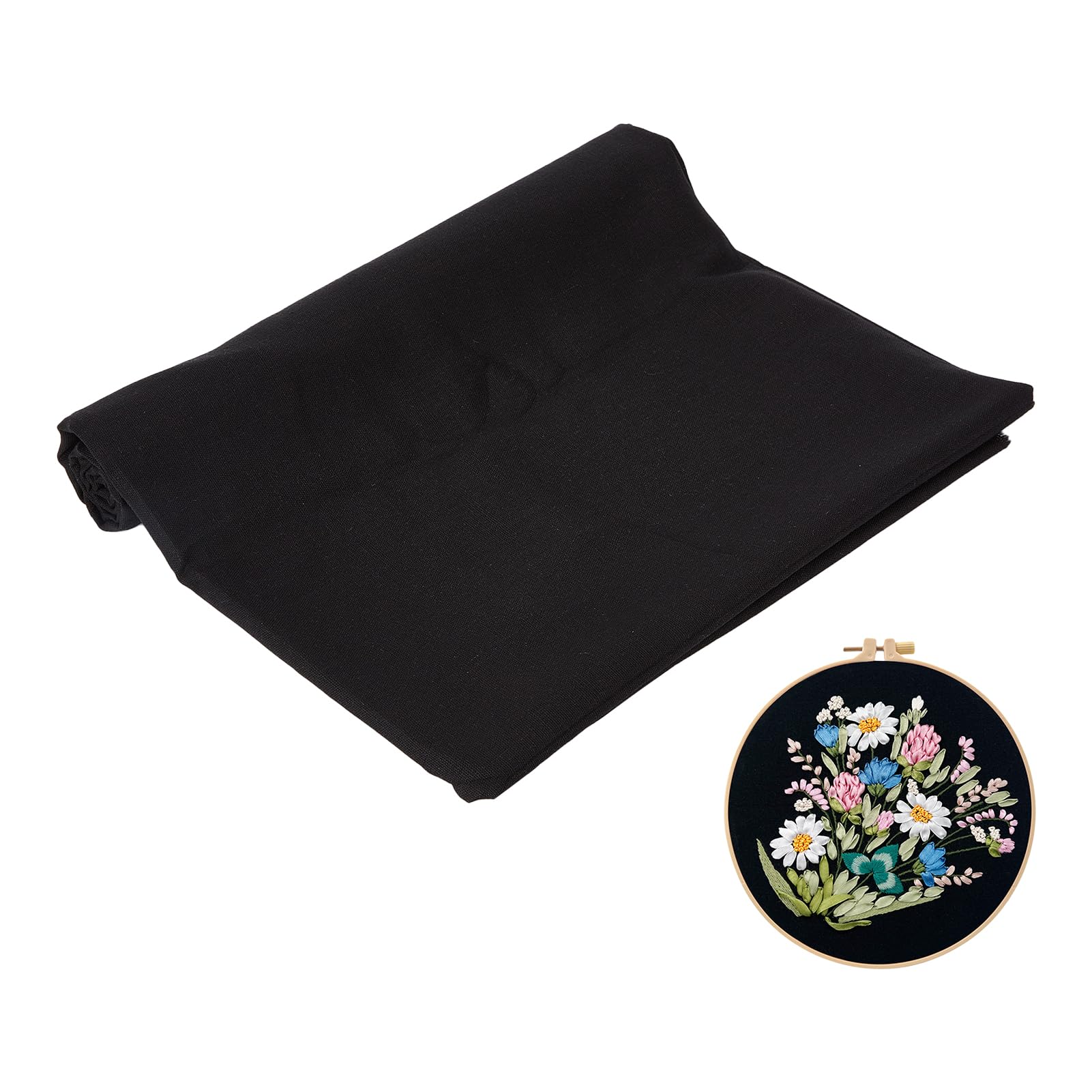 NICENEEDED Black Linen Cotton Needlework Fabric, 55In x 39In Solid Color Cloth Embroidery Fabric, Quilting Sewing Draping Fabric Precut Cloth for Making Craft Decoration