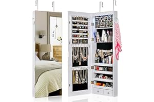 Sunix Mirror Jewelry Cabinet, Wall/Door Mounted Jewelry Armoire Organizer w/Full-length Mirror, Lockable Large Capacity Jewel