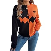 Women's Halloween Pumpkin Sweater Cute Crewneck Knitted Long Sleeve Pullover Tops Fall Winter Fashion Clothes