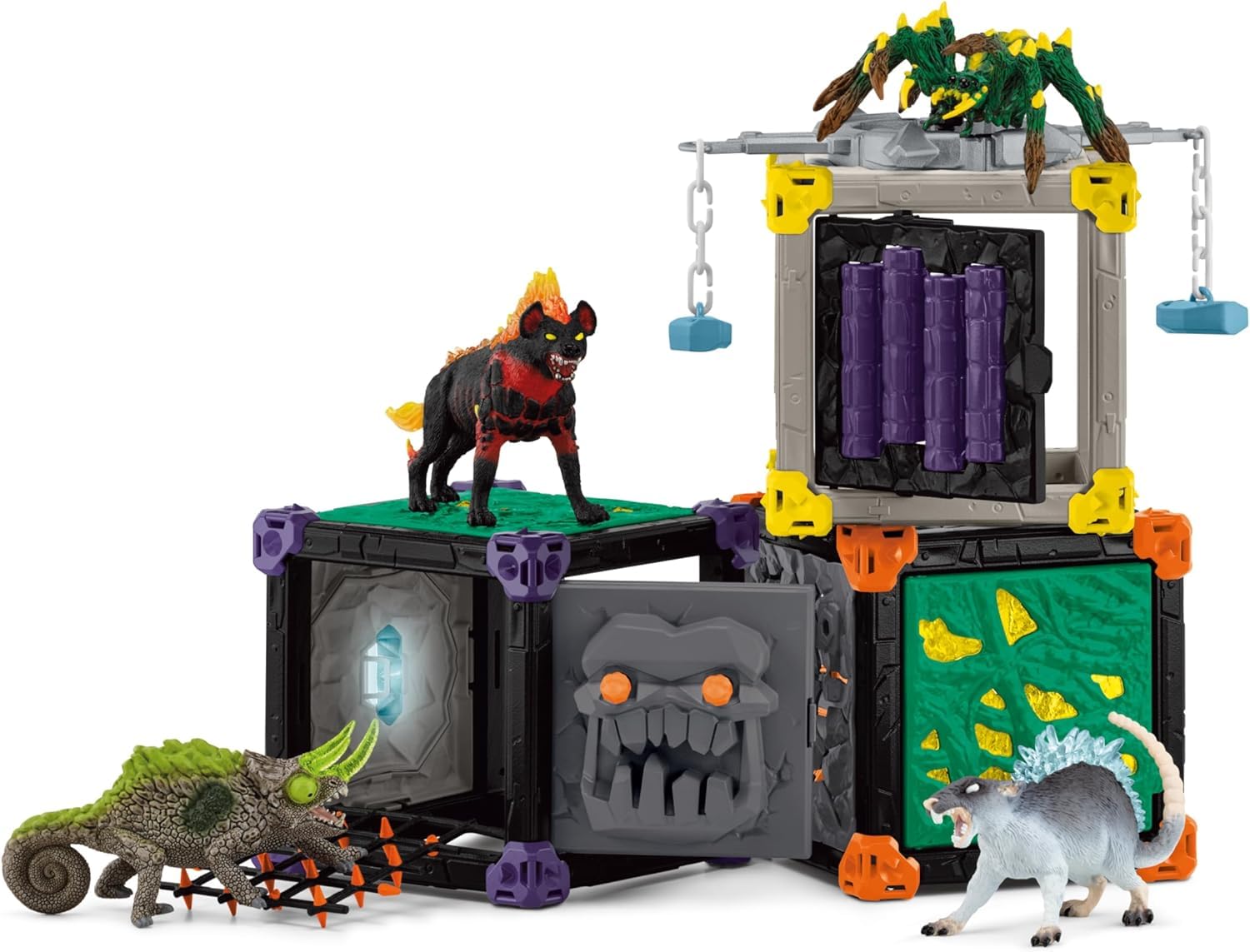 Schleich Eldrador Creatures - 71 PC BattleCave Arena Lava Vs. Shadow Playset - Interactive Lava Bull and Shadow Hound Set - Animal Monster Figurines for Boys and Girls - Toys for Kids Ages 7+ | 42673