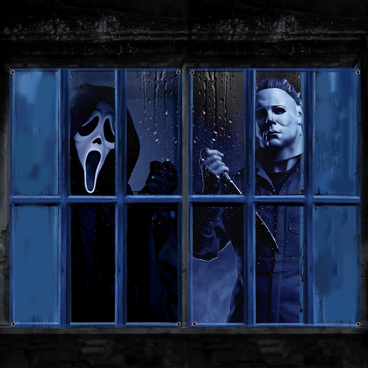 Photo 1 of 2 Pcs Halloween Window Decoration Halloween Window Covers Scary Silhouette Spooky Ghost Curtain Poster for Home Indoor Outdoor Party Favors 31.5 * 47.2"