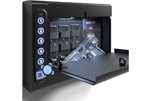 XDeer Wall Gun Safe, Biometric Gun Safes for Pistols, Quick-Access Handgun with Fingerprint & Digital Key Pad, Pistol Safe for Home, Up to 1 Full-size pistol