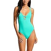 Seafolly Womens Active Deep V Plunge Maillot One Piece Swimsuit