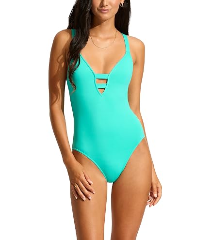 Seafolly Deep V Wire One Piece Swimsuit at Amazon Women's Clothing