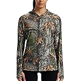 LOOGU Women's UPF 50+ Sun Protection Hoodies Shirts Slim Fit Long Sleeve Lightweight Quick Dry UV Fishing Hking Outdoor SUPER Tree Camo L