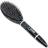 Kent KS52 Medium Oval Cushion Straightening Brush - Natural Black Boar Bristle Hair Brush with Nylon Quills - Shine Hair Brush and Scalp Scrubber for Short to Shoulder Length Hair