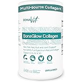 Bonavit Multi Collagen Peptides - Types I, II, III, IV, V & X - Premium Hydrolyzed Collagen Powder for Women & Men - with Vitamin C, Digestive Enzymes & Probiotics - 24 servings - BonaGlow Unflavoured