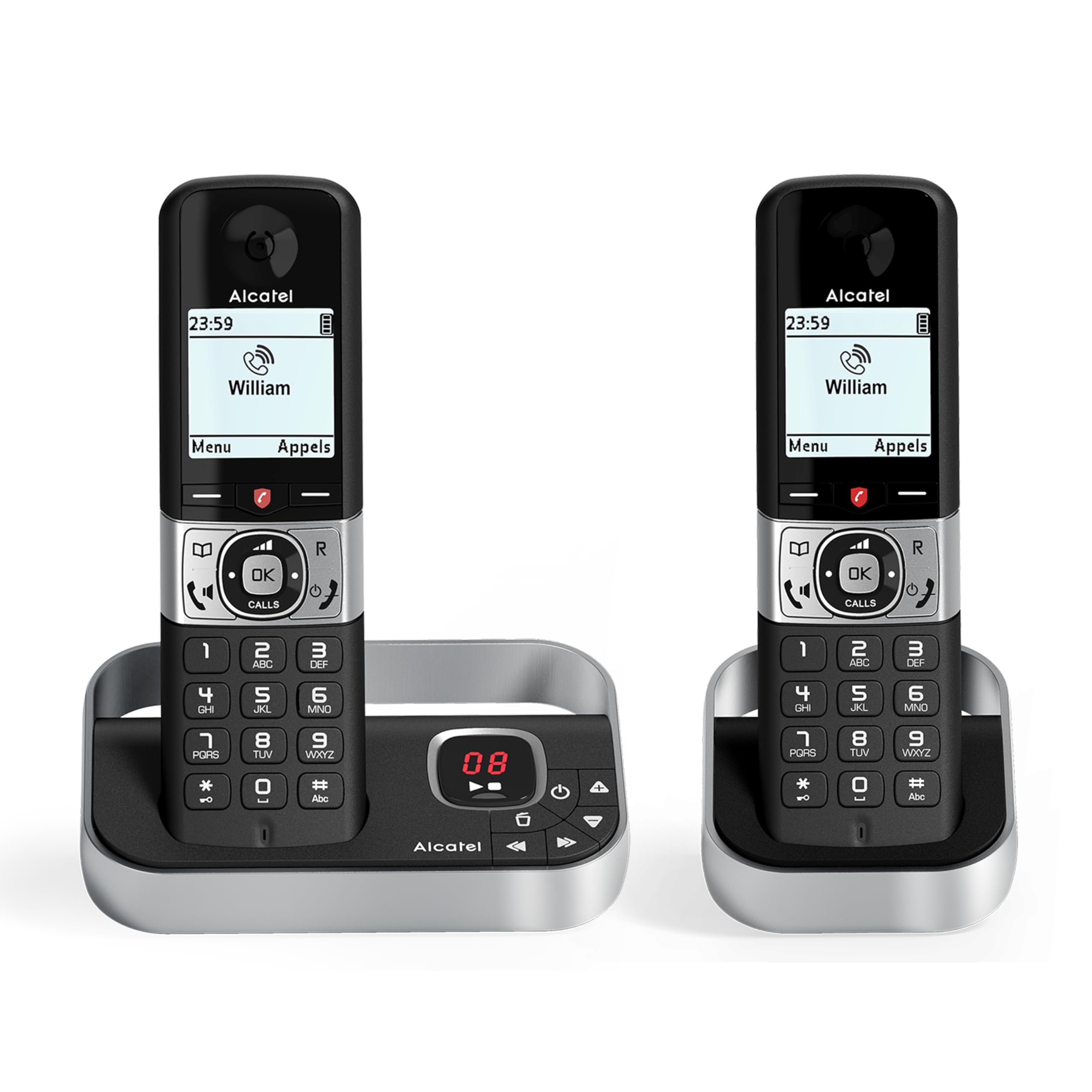 ALCATEL F890 Voice Duo - Cordless Phone DECT With Answering Machine - High Resolution Graphic Display - Handsfree - Call Barring - VIP Ringtone - 50 Min Answering Machine - 2 Handsets - Black/Grey