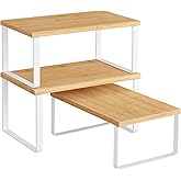 SONGMICS Cabinet Organizer Shelf, Set of 3 Kitchen Counter Shelves, Kitchen Storage, Spice Rack, Stackable, Expandable, Cloud White and Natural Beige UKCS014YL02