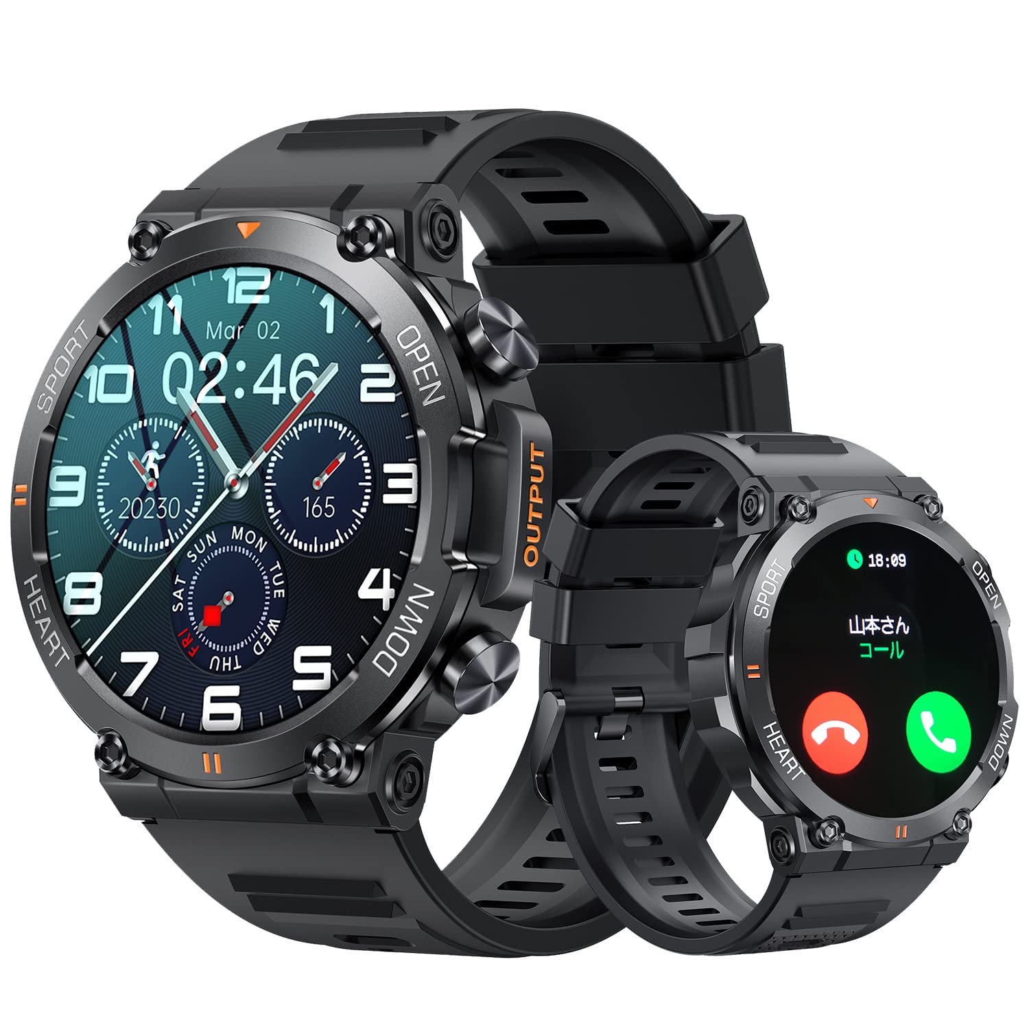 スマートウォッチ 【2025新登場 1.39インチ大画面 軍用規格 Bluetooth通話機能】 音楽再生 スポーツウォッチ 耐衝撃 キズ防止 Bluetooth5.2 腕時計 100＋運動モード 280＋文字盤DIY 400mAh長持ちバッテリー 電卓 振動ON/OFF GPS運動記録 歩数計 着信/LINEなどアプリ通知 IP68防水 ミニゲーム iPhone アンドロイド対応 日本語説明書商品画像