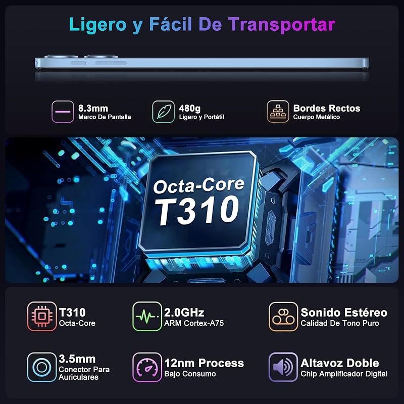 2026 Tablet 10 Pulgadas Android 15 con Gemini AI, 30GB RAM + 128GB ROM（TF 2TB）, Octa-Core 2.0GHZ, 8000mAh, GMS, Widevine L1, 5G WiFi 6 & BT 5.0, GPS, OTG, Tablet con Teclado y Raton-Azul — foto 4 de 8