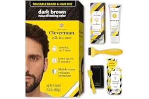 Cleverman Dark Brown Hair & Beard Dye Kit for Men - Natural-Looking Gray Coverage, Professional-Quality, Ammonia-Free for Hair, Beard & Mustache