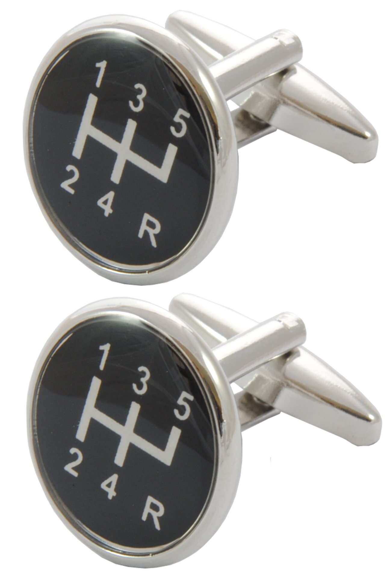 Cufflinks for Men + Presentation Box - Black - Gear Stick - Perfect For Car Lovers - Solid Brass Metal - Round Gear Knob - Black and White Colours - One Pair