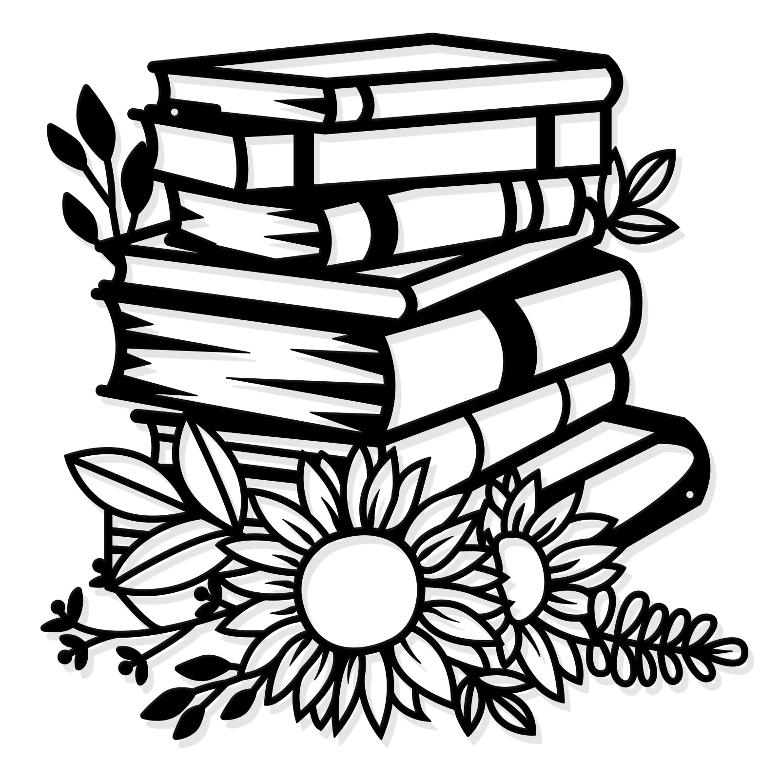 NBEADS Books Sunflower Metal Wall Art Decor, Black Wall Hanging Decor Silhouette Wall Art for Home Bedroom Living Room Bathroom Kitchen Office Hotel Wall Decoration, 30x30cm
