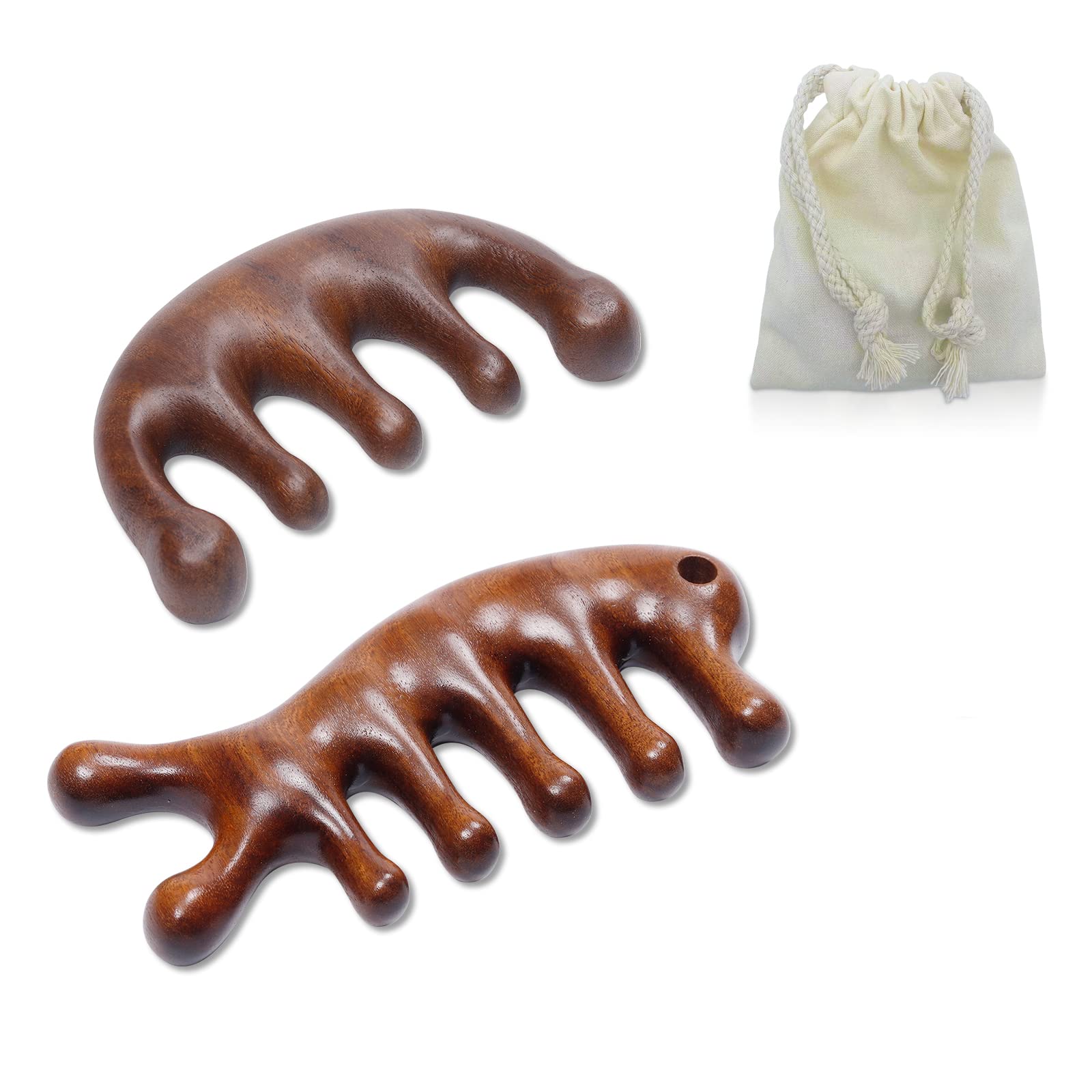 Photo 1 of 2 Pack Carelax Wooden Wide Tooth Comb, Head Massage Tool for Scalp Meridians