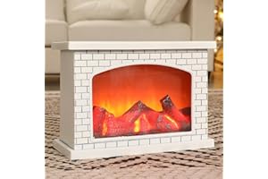 Vicenpal Fireplace Lanterns Decorative Flameless White Brick Tabletop Fireplace Indoor Battery Operated Fire Place USB Operated for Table Christmas Decorations