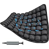 VentaEase Inflatable Seat Cushion with Built-in Pump - Adjustable 3D Air Travel Cushion for Airplane, Car, Wheelchair - Portable Black Chair Pad for Long Flights, Driving, 17.7x15.7 Inches Black