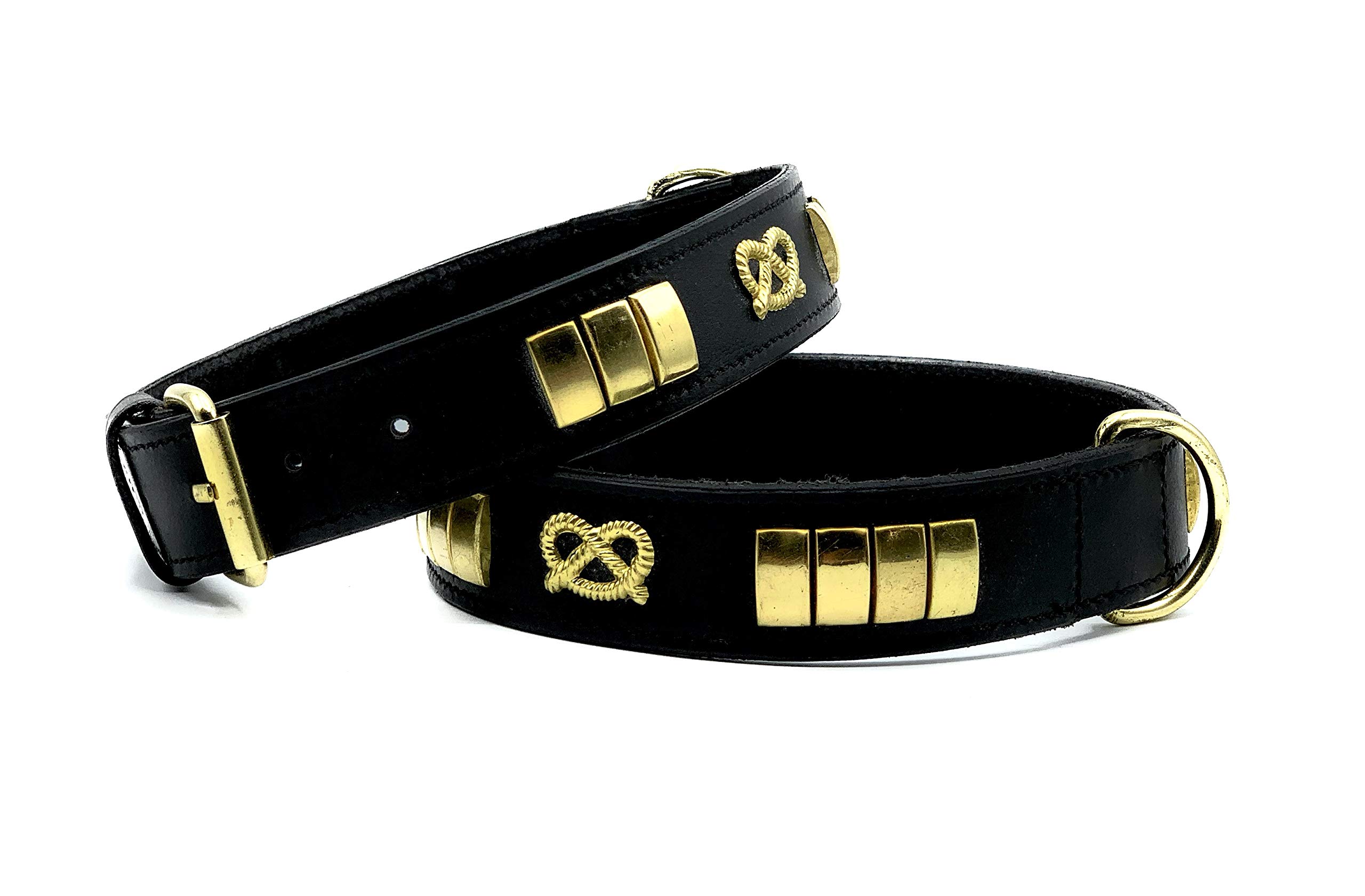 Staffordshire Bull Terrier Collar Leather With Classic Staffy Knot And Studs In Black Brown Tan Staffy Staff Staff (24'' Total Collar Length, Black)