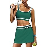 Yanekop Womens Athletic Skirt Sets 2 Piece Workout Sets Tennis Golf Outfit Cropped Tank Top and Skort Set Gym Yoga
