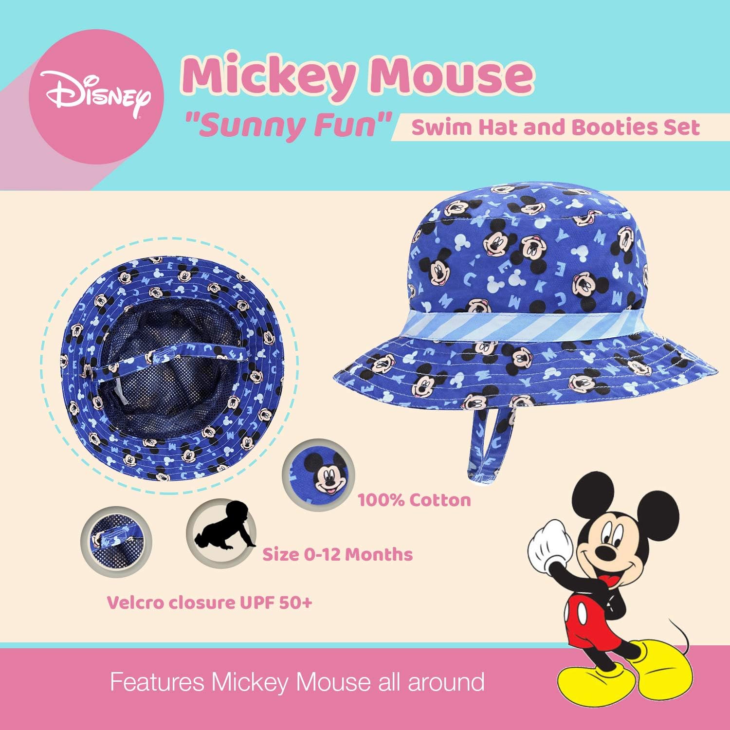 Disney Mickey Mouse Sunny Fun Swim Hat and Swim Booties 0-12 Months [5013] Blue: Clothing