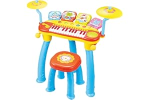 BAOLI Kids Piano Keyboard Toys 24-Keys,Electronic DJ Piano with Drum & Cymbal for Beginners,3 4 5 6 7 8 Years Old Toddler Girl Boy Music Gift, Musical Instrument,w/Microphone,Stool,Multiple Sounds - Blue