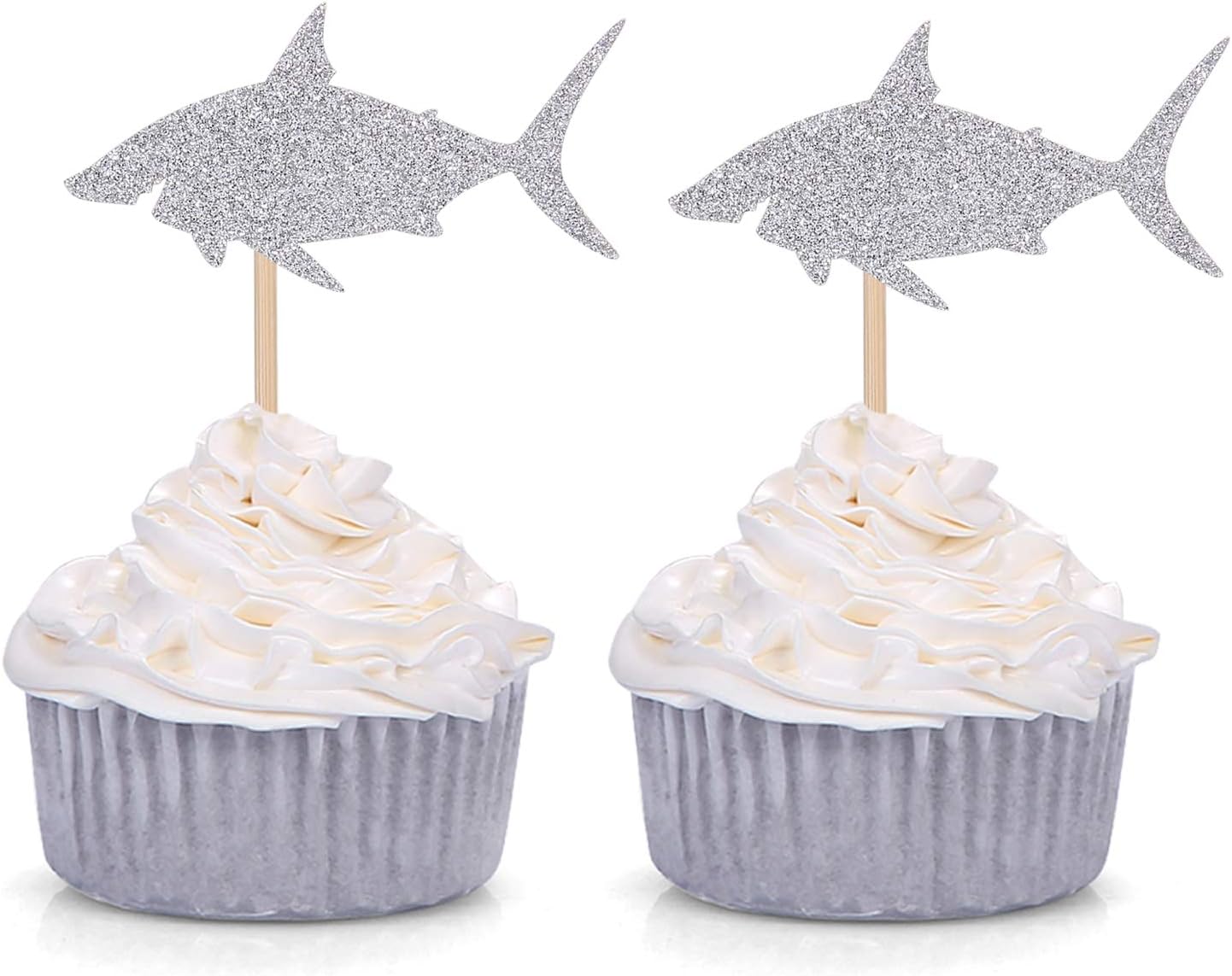 Amazon Com Pack Of 24 Silver Shark Cupcake Toppers Boy S Birthday