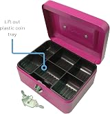 Cathedral Products Key Lockable Cash Box 6 Inch Pink with Lift Out Tray view 3