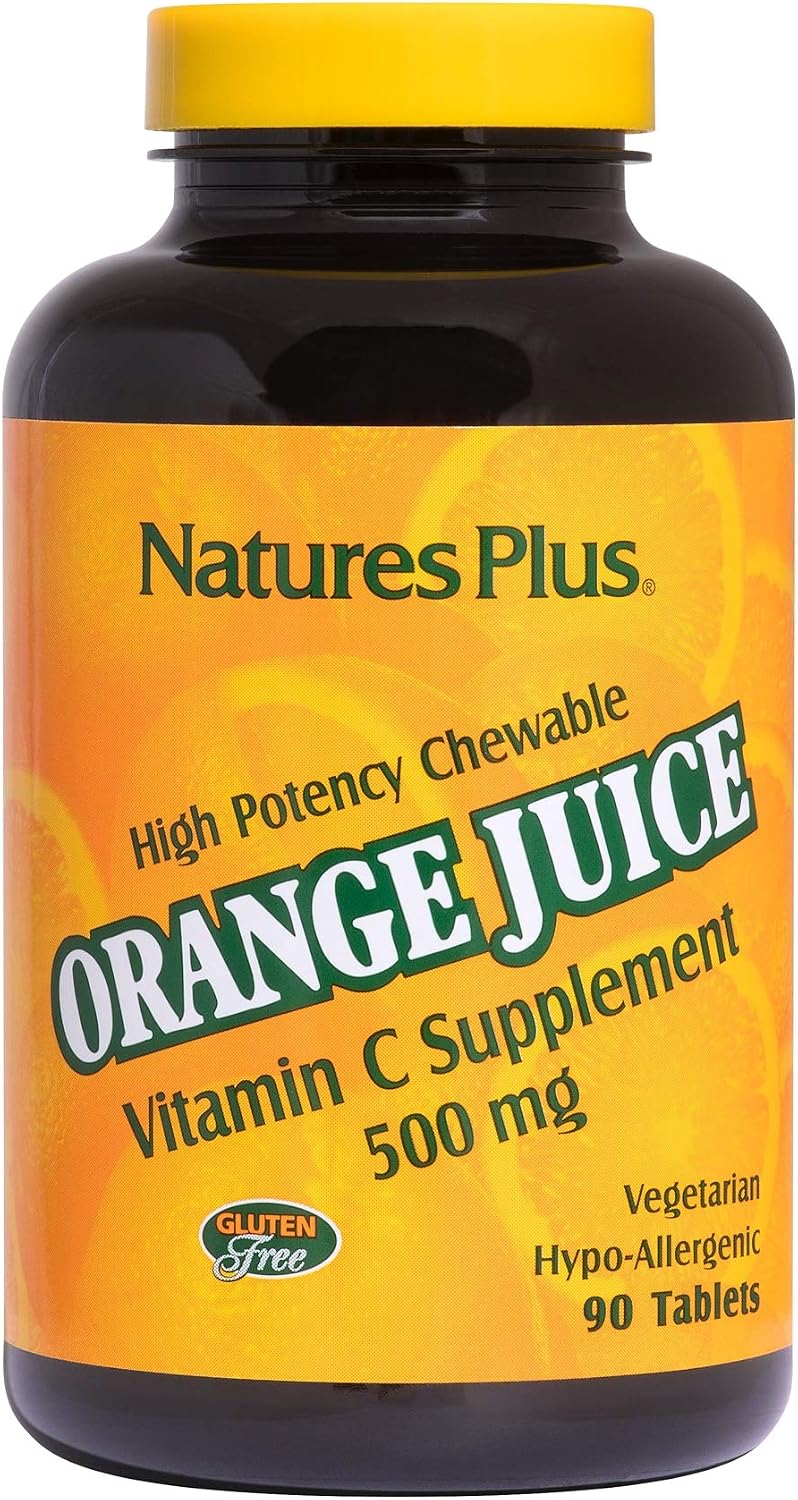 NaturesPlus Orange Juice Chewable Vitamin C 500 mg, Immune, Skin, Collagen, Antioxidant, Bone, Cartilage Support, Gluten Free