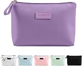 Maange Small Makeup Bag Purple PU Leather Portable Travel Pouch with Handle