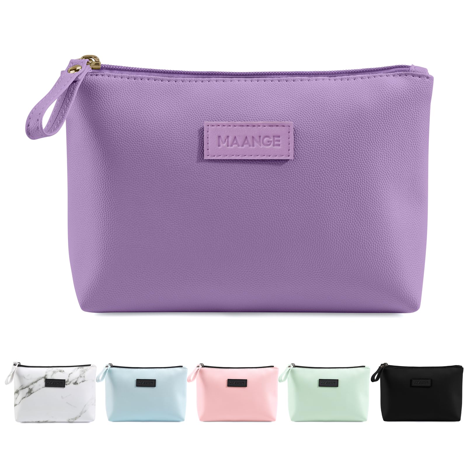 Small Makeup Bag for Purse MAANGE Small Cosmetic Bag Portable Travel Makeup Pouch Waterproof PU Leather Make up Bag with Handle Cute Versatile Zipper Pouch for Women (Purple) — image 1