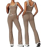 OLCHEE Womens Workout Sets 2 Piece Gym Yoga Outfits Crossover Flare Leggings Crop Tank Top with Contrast Trim