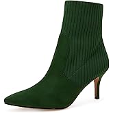 Coutgo Women's Pointed Toe Ankle Boots Stiletto Kitten Heel Knit Faux Suede Winter Sock Booties